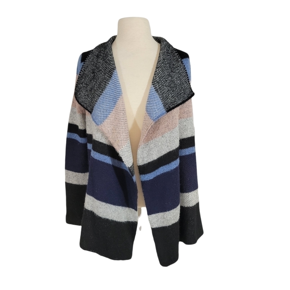 Sioni Open Front Oversized Colorblock Striped Chunky Cardigan Sweater